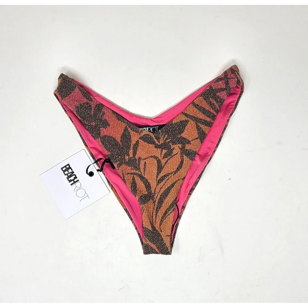 BEACH RIOT Vanessa Bikini Bottom XS Hibiscus Shine Swimsuit
